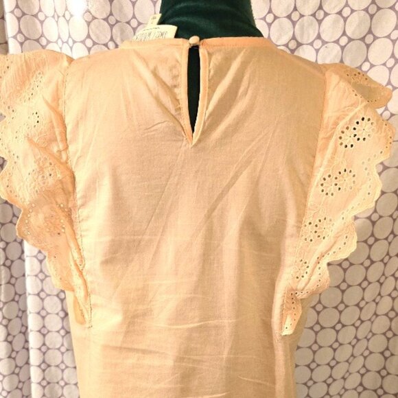 Sweet Wanderer Adorable eyelet trimmed embroidered apricot top M - Picture 7 of 11